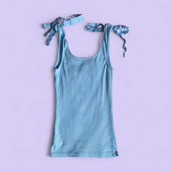 A New Day Blue Ribbed Tie Strap Tank Top – Size XS - Picture 6 of 6